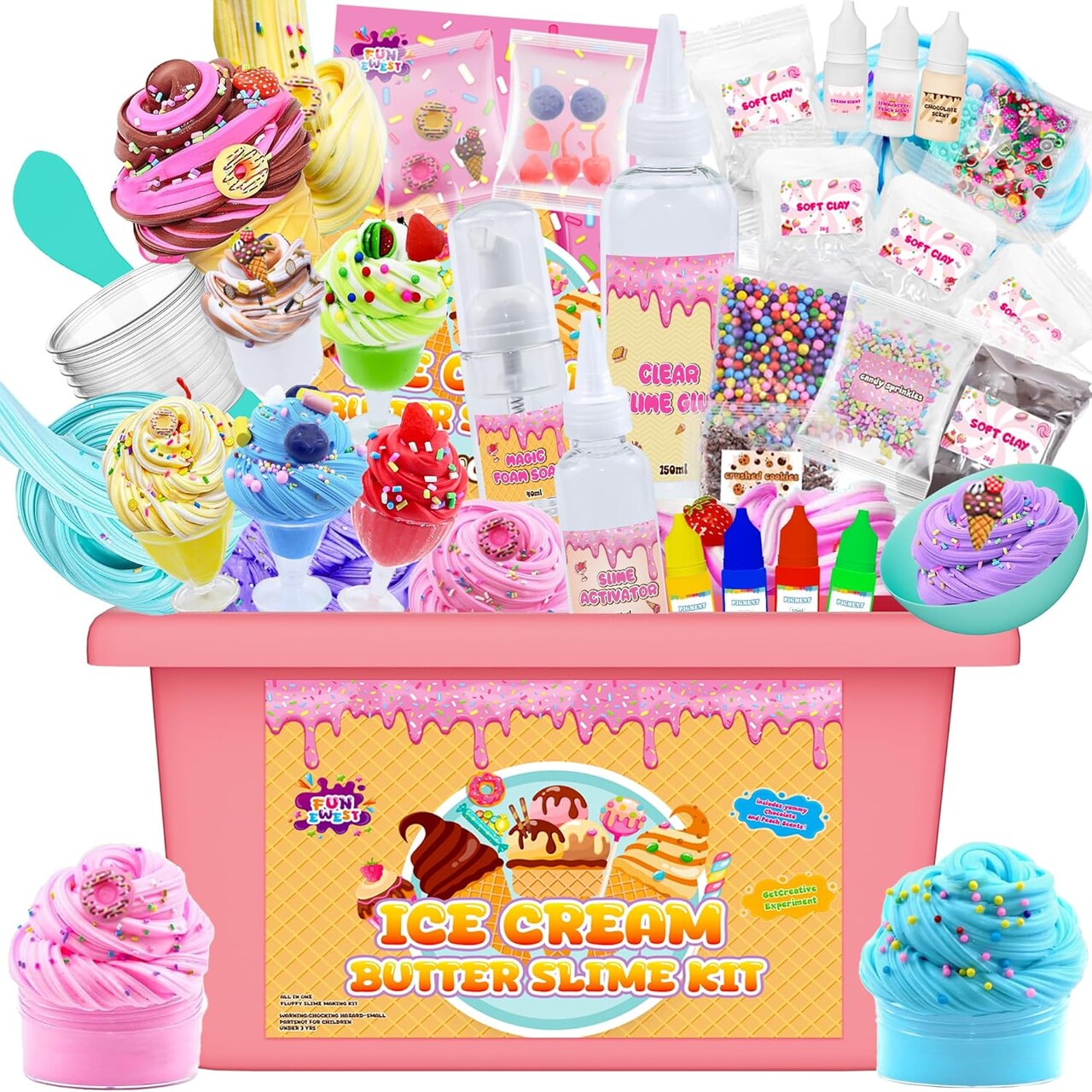 Mini Fluffy Ice Cream Slime Kit for Girls, 30+ Piece DIY Gift